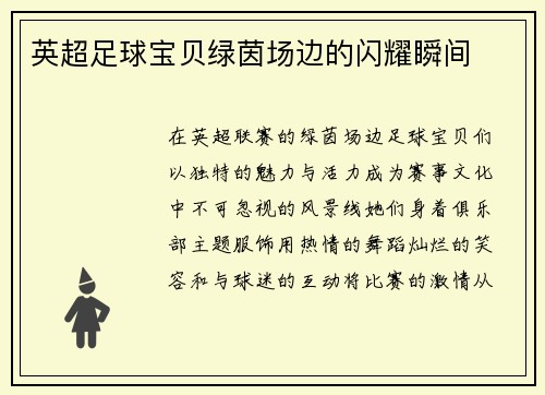 英超足球宝贝绿茵场边的闪耀瞬间