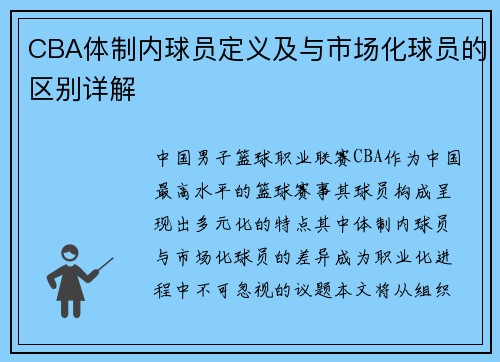 CBA体制内球员定义及与市场化球员的区别详解