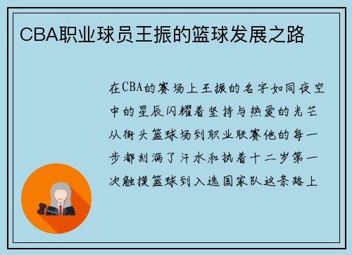 CBA职业球员王振的篮球发展之路